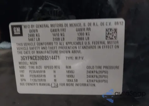 2013 Cadillac Srx Luxury Collection from USA, damaged, VIN 3GYFNCE39DS514471